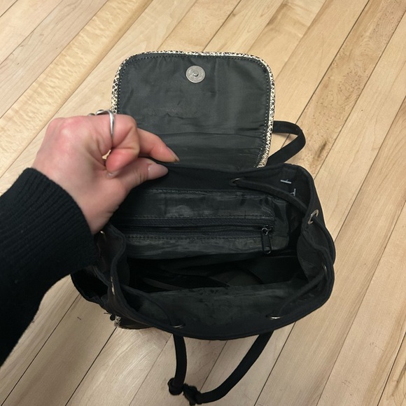 Black Backpack with Snake Print Trim and Silver Hardware - Picture 4 of 4